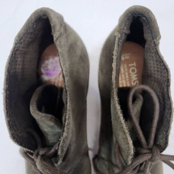 Toms LUNATA Women's Lace Up Booties Suede Olive Green Size 6.5 - Picture 11 of 12